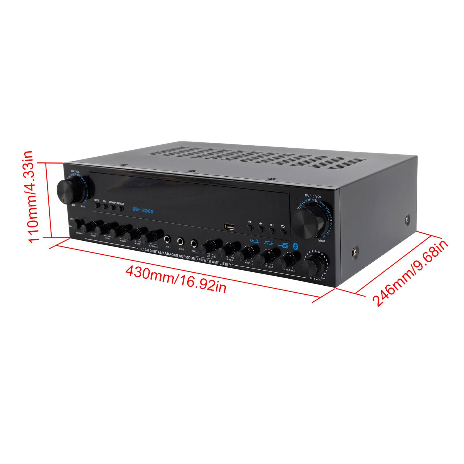 33in 10mm/4.33in  
R8800  
DIGITAL KARAOKE SURROUND POWER AMP  
430mm/16.92in  
246mm/9.68in