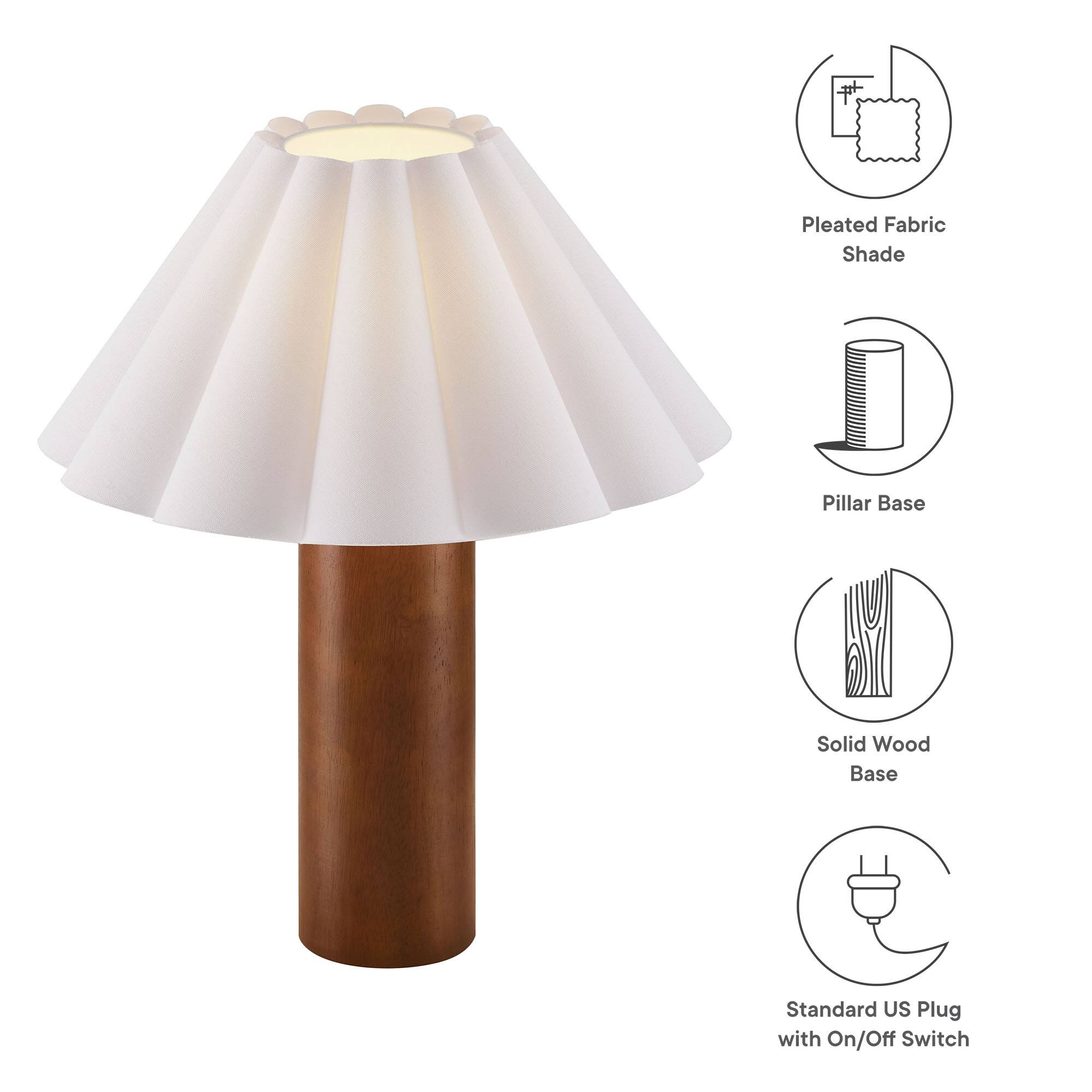 Pleated Fabric Shade  
Pillar Base  
Solid Wood Base  
Standard US Plug with On/Off Switch