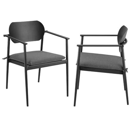 Front. Outdoor Escape - Stackable outdoor aluminum dining chairs set of 2, backrest, lightweight design - Gray.