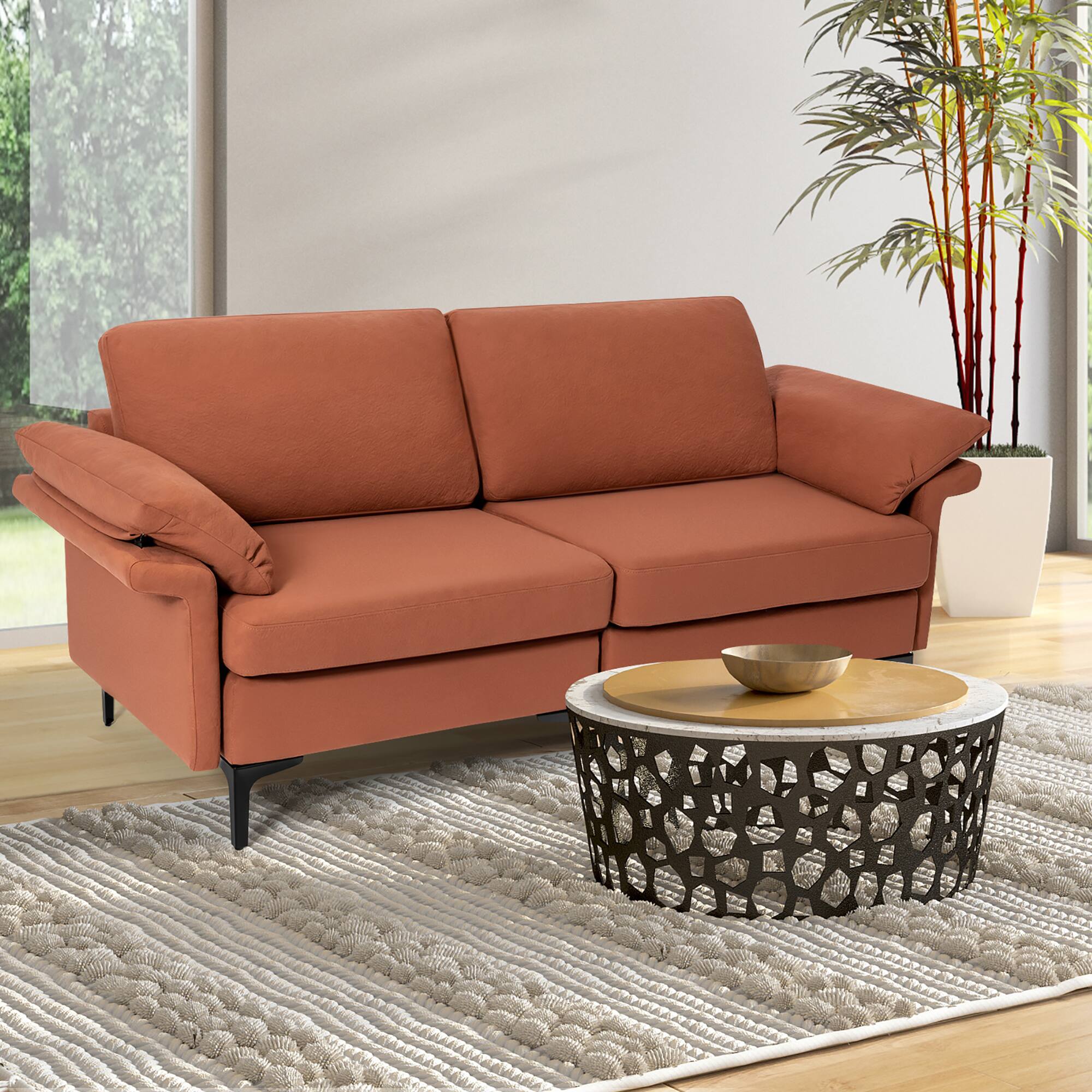Alt View 1. Costway - Costway Modern Loveseat Fabric 2-Seat Sofa Couch for Small Space w/ Metal Legs - Rust Red.