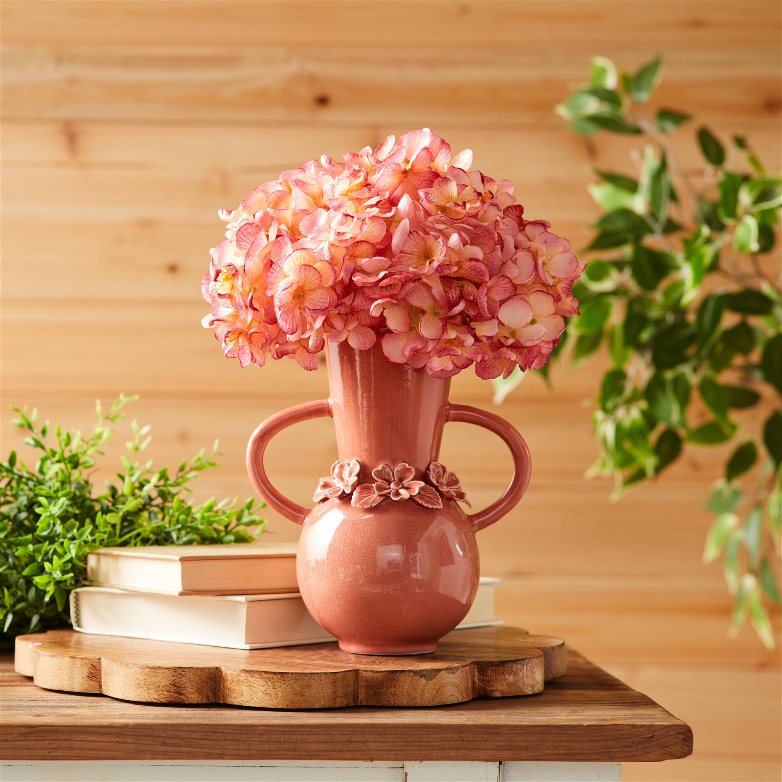 Angle. BreeBe - Storeware Vase with Floral Accent (Set of 2) - Pink.