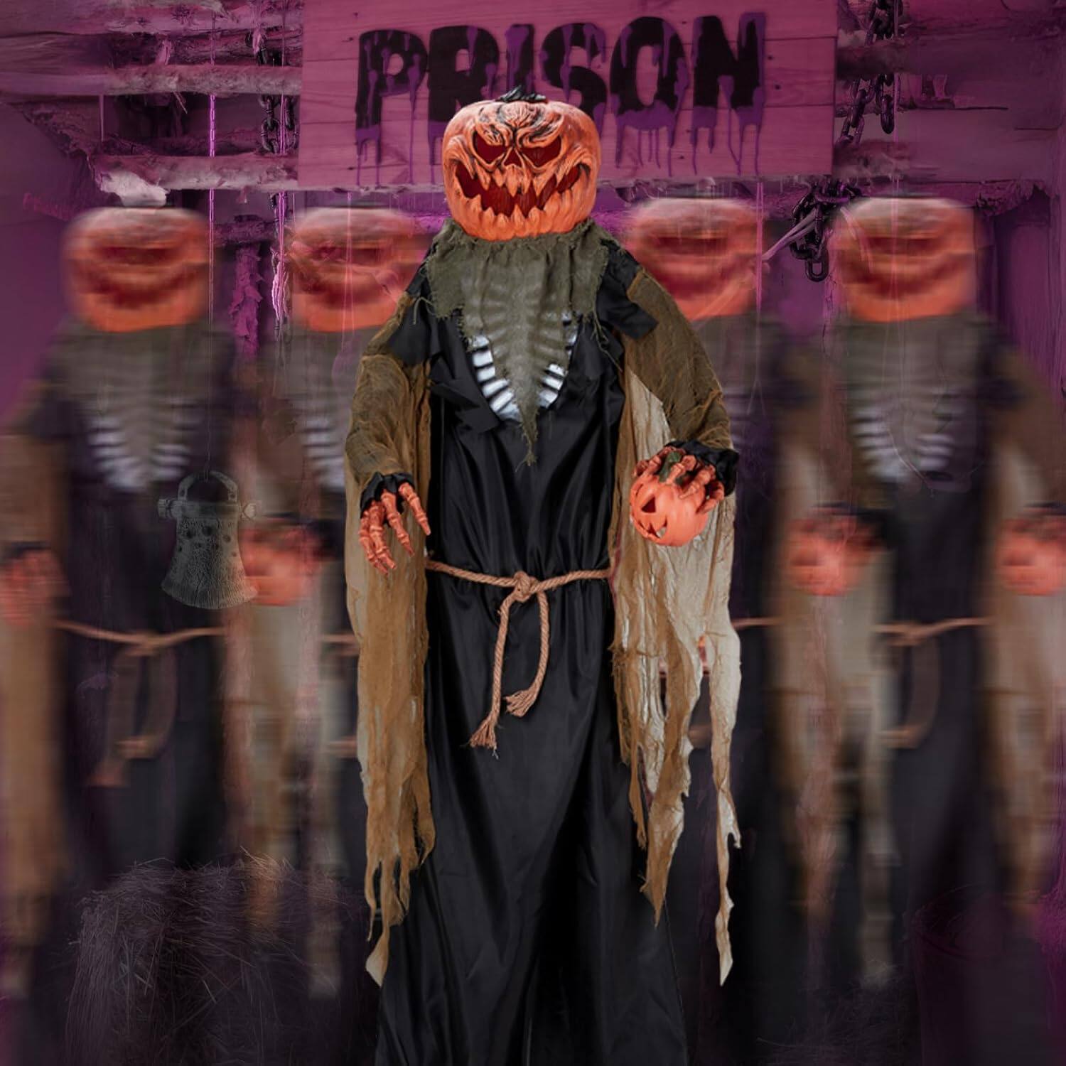 Alt View 6. Winado - Halloween 7FT Animated Pumpkin Man Figure Holding Pumpkin with Touch Activated Sensors Decoration for In/Outdoor Holiday - Orange & Black.