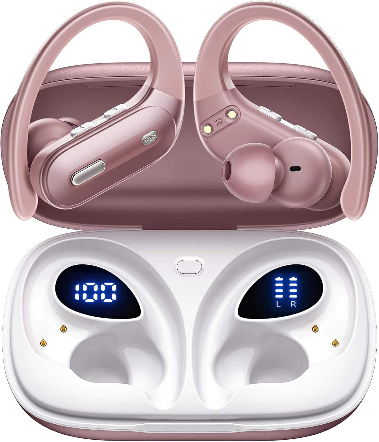 VEAT00L - OFNEX X19 Wireless Earbuds Bluetooth 5.3 Headphones 90 Hrs Playtime Ear buds with Wireless Charging Case Power Display - Pink