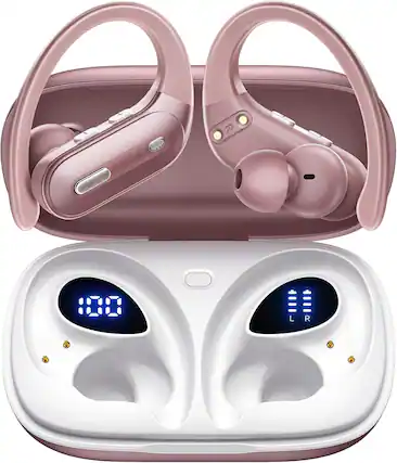 Front. VEAT00L - OFNEX X19 Wireless Earbuds Bluetooth 5.3 Headphones 90 Hrs Playtime Ear buds with Wireless Charging Case Power Display - Pink.