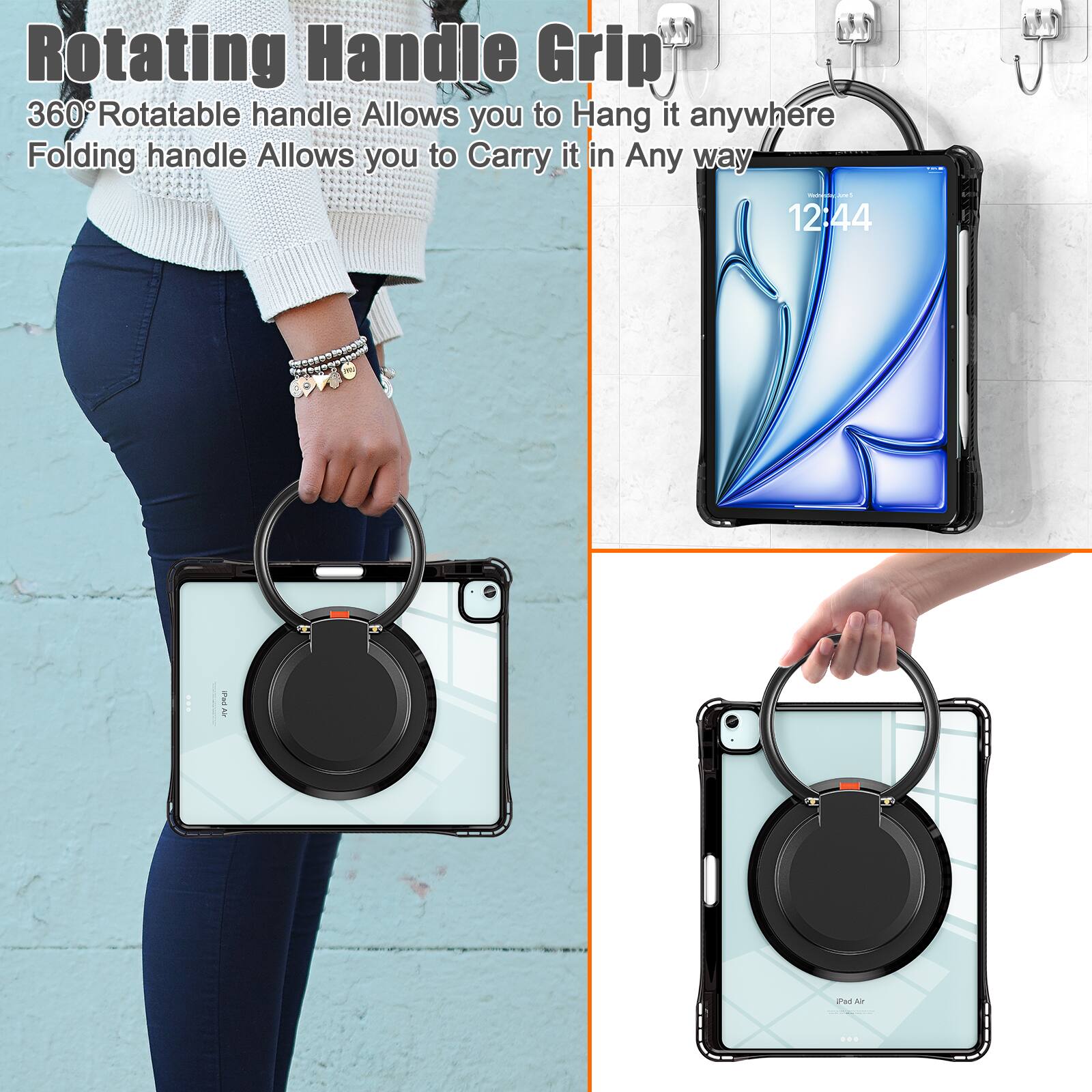 Rotating Handle Grip  
360° Rotatable handle Allows you to Hang it anywhere  
Folding handle Allows you to Carry it in Any way