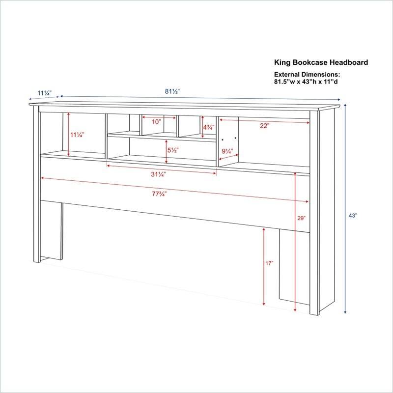 King Bookcase Headboard  
External Dimensions: 81.5"w x 43"h x 11"d  

- 11½"  
- 81½"  
- 10"  
- 5½"  
- 31½"  
- 77½"  
- 22"  
- 47"  
- 9½"  
- 29"  
- 17"  
- 43"