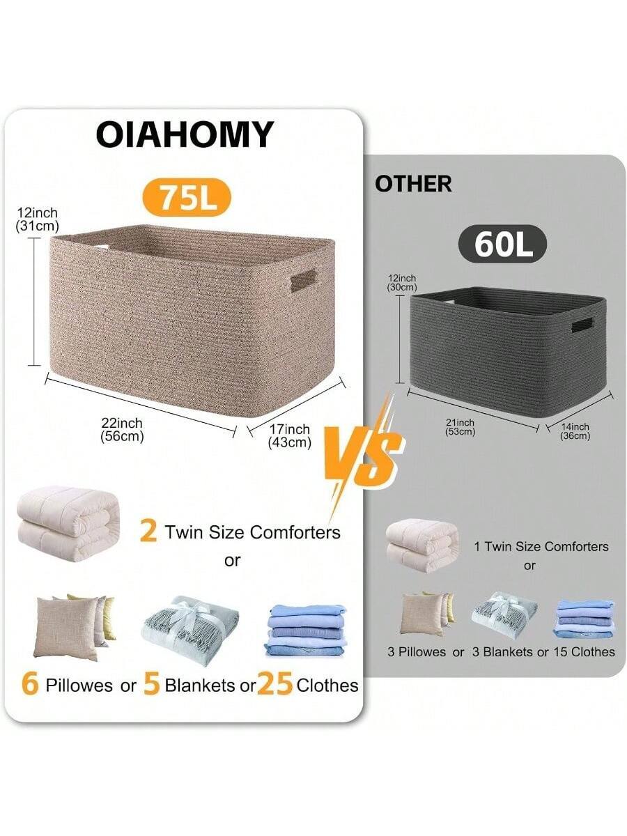 OIAHOMY  
75L  
12inch (31cm)  
22inch (56cm)  
17inch (43cm)  
2 Twin Size Comforters or  
6 Pillows or 5 Blankets or 25 Clothes  

VS  

OTHER  
60L  
12inch (30cm)  
21inch (53cm)  
14inch (36cm)  
1 Twin Size Comforters or  
3 Pillows or 3 Blankets or 15 Clothes