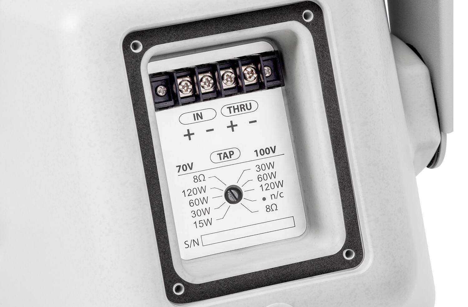 THRU IN - - + + TAP 100V 70V 30W 80 60W 120W 120W n/c 60W 30W 80 15W S/N