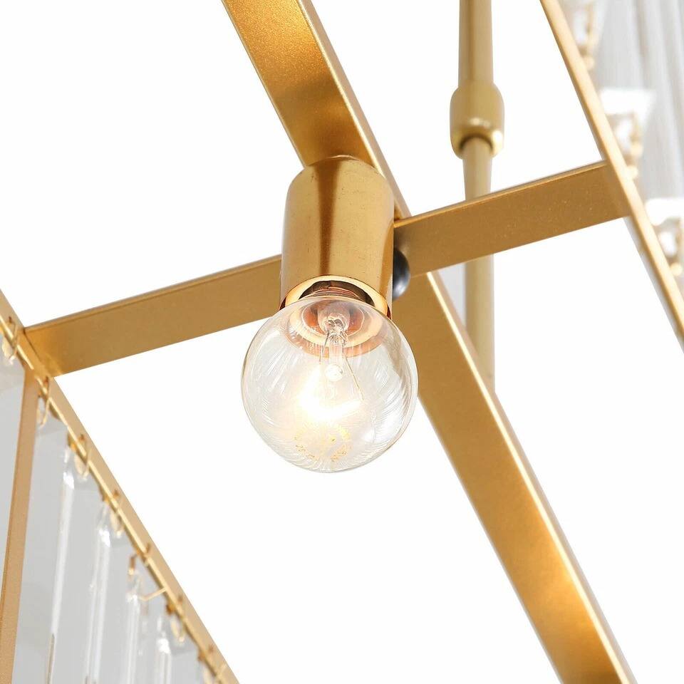 Alt View 3. Home Collection - Modern Gold Crystal Rectangular Chandelier LED Ceiling Pendant Light Fixture.