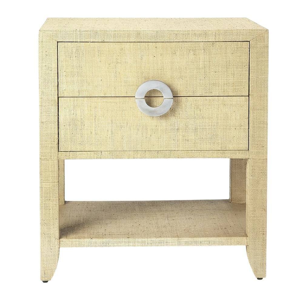 Back. Starlight Canyon Home - Raffia Nightstand with 2 Drawers, Coastal Bedside End Table for Bedroom - Cream,Yellow.