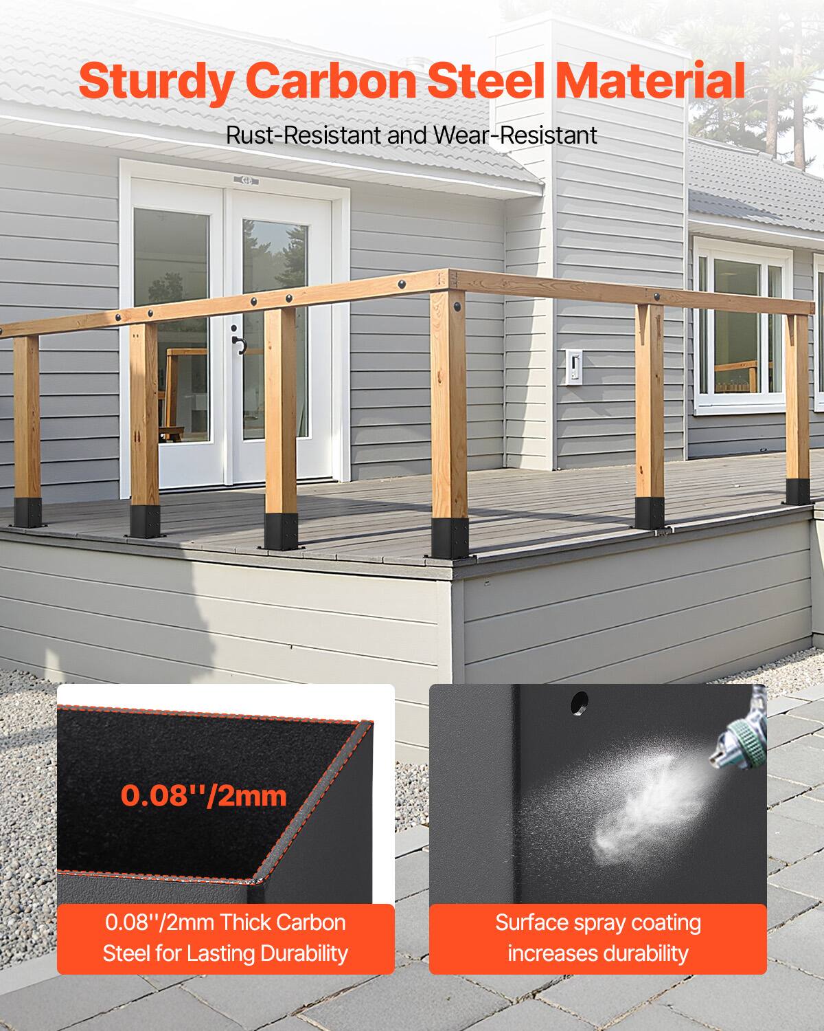 Sturdy Carbon Steel Material  
Rust-Resistant and Wear-Resistant  

0.08"/2mm  
0.08"/2mm Thick Carbon Steel for Lasting Durability  

Surface spray coating increases durability