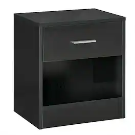PULUZ - Modern Side Table with Drawer and Storage Shelf, End Table for Living Room - Black