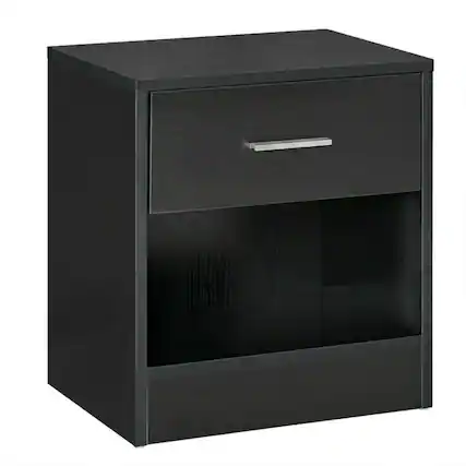 Front. PULUZ - Modern Side Table with Drawer and Storage Shelf, End Table for Living Room - Black.