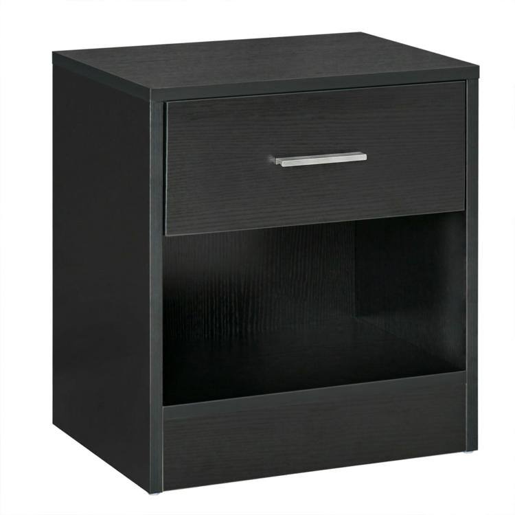 Front. PULUZ - Modern Side Table with Drawer and Storage Shelf, End Table for Living Room - Black.