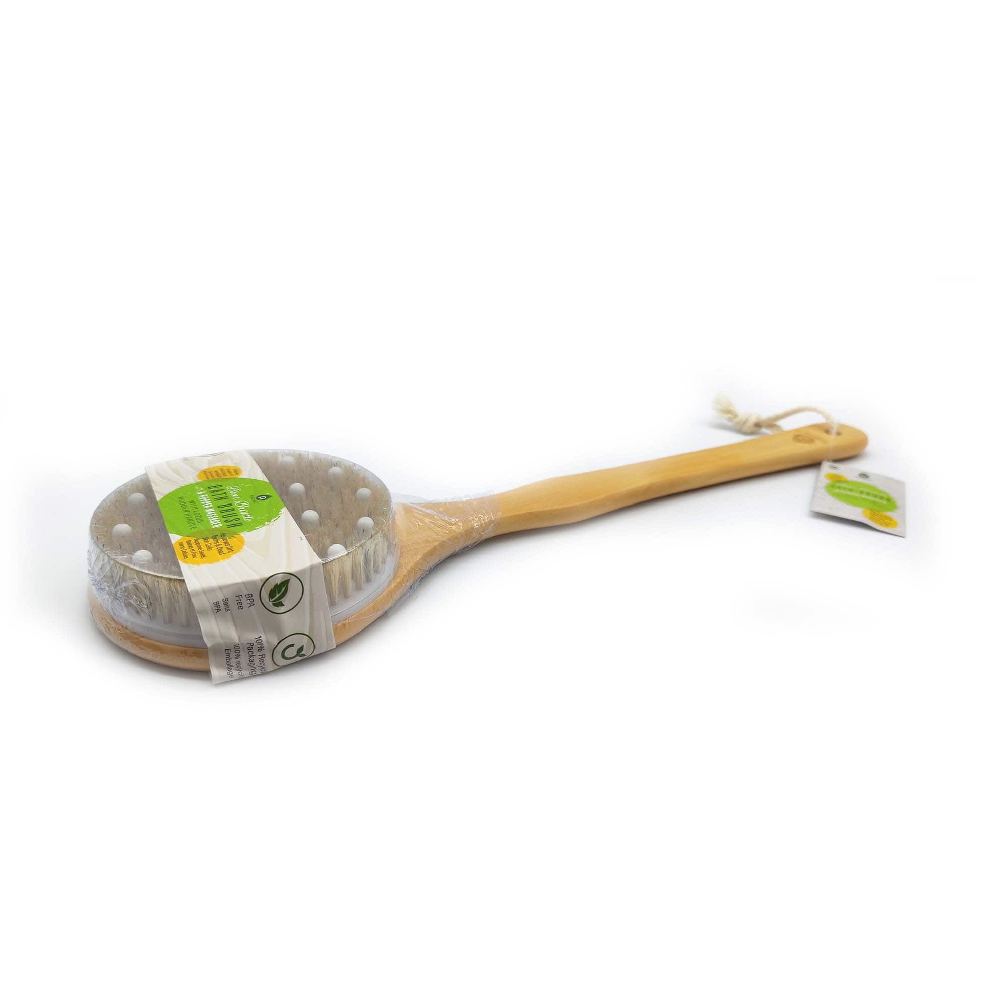 Pursonic - Boar Bristle & Rubber Massager with Lotus Wooden Handle - Beige