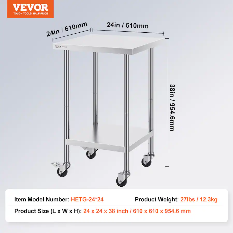 VEVOR Stainless Steel Work Table 24 x 24 x 38 Inch, 700 LBS Load ...