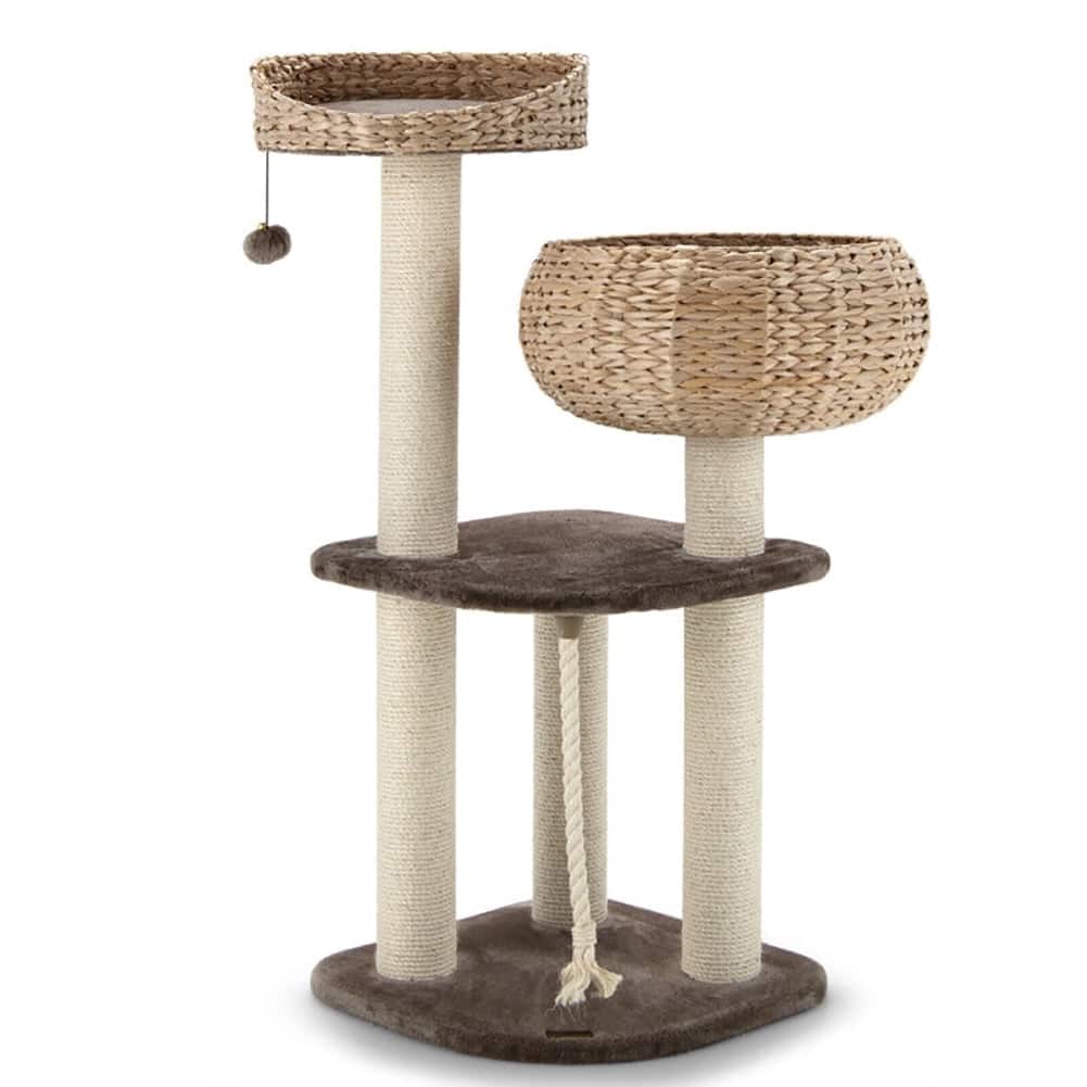 Kadyn - Cat Tower, Cat Tree for Indoor Cats, 41 Inch Rattan Cat Tree with Napping Perch- for Kittens, Elderly Cats - Beige