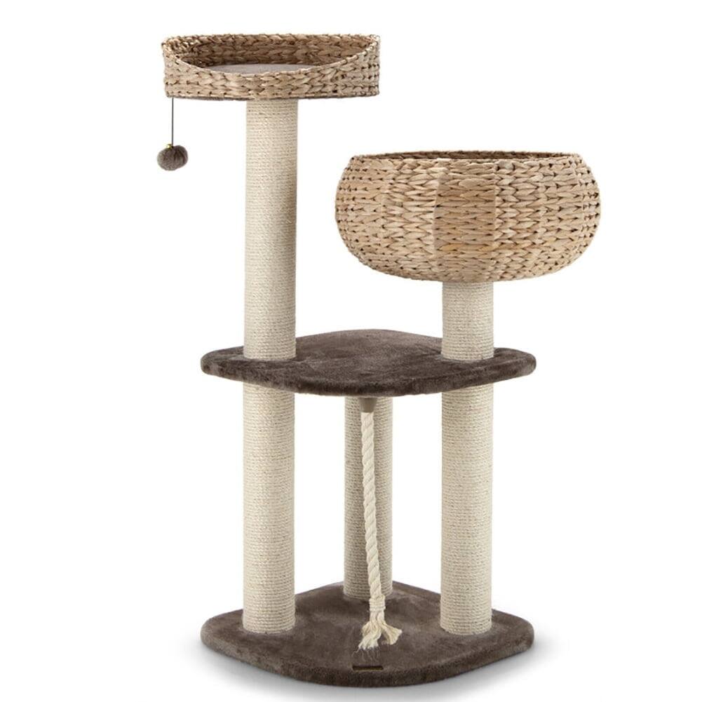 Front. Kadyn - Cat Tower, Cat Tree for Indoor Cats, 41 Inch Rattan Cat Tree with Napping Perch-Beige for Kittens, Elderly Cats - Beige.