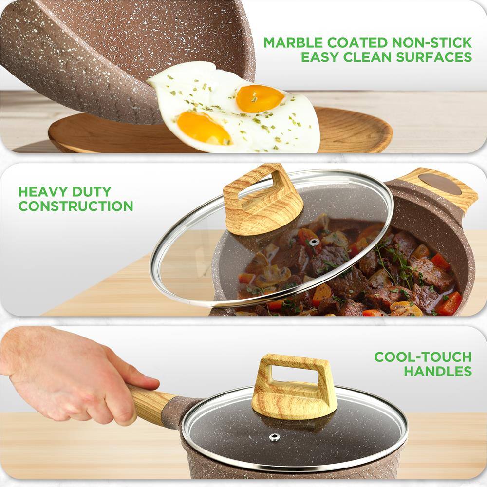 MARBLE COATED NON-STICK EASY CLEAN SURFACES

HEAVY DUTY CONSTRUCTION

COOL-TOUCH HANDLES