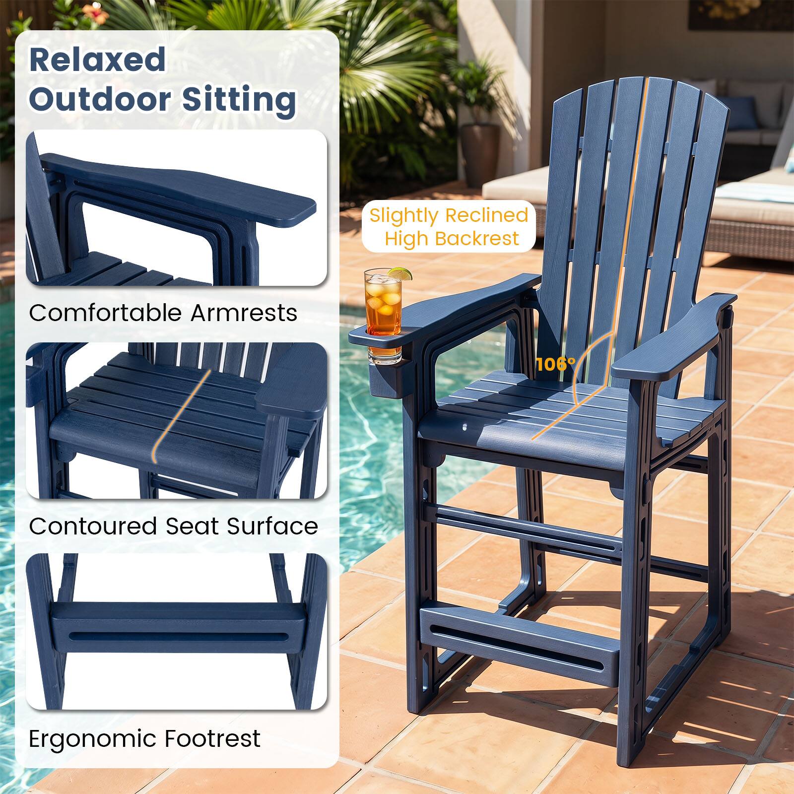 Relaxed Outdoor Sitting  
Slightly Reclined High Backrest  
Comfortable Armrests  
Contoured Seat Surface  
Ergonomic Footrest