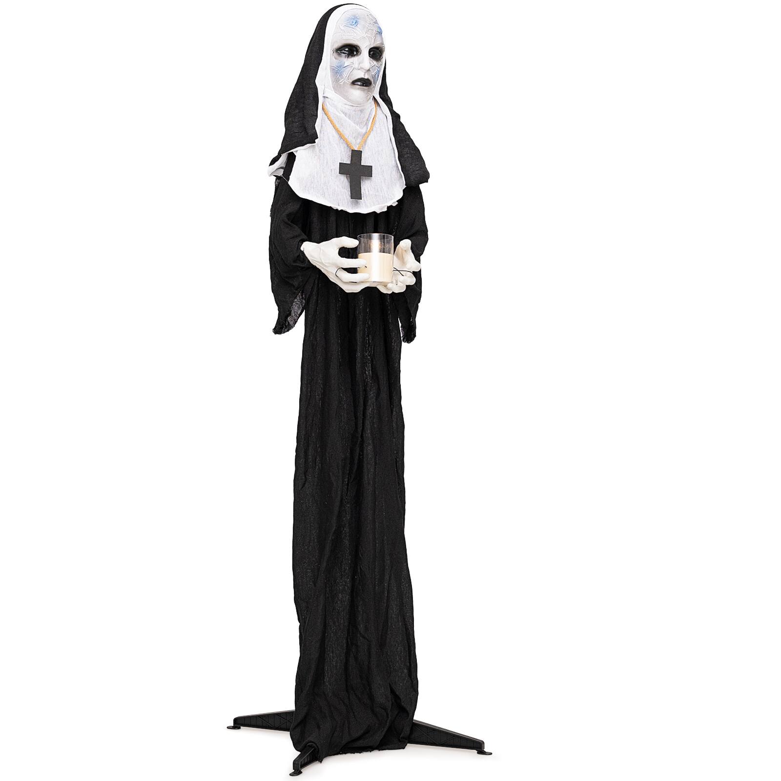 Alt View 9. Costway - Costway 5.3 FT Freestanding Life-Size Sister with Light up Candle, Spooky Hunted House Prop - White + Black.