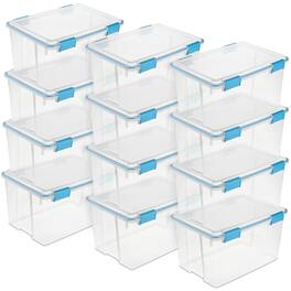 Sterilite - 54-Qt Clear Plastic Stackable Storage Bin w/ Gasket Latch Lid, 12 Pack