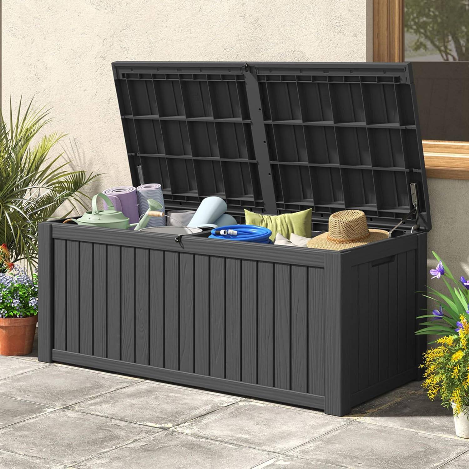 Alt View 4. Yardgrace - 120 Gallon Waterproof Deck Box Lockable Patio Storage for Patio Furniture,Garden - Black.
