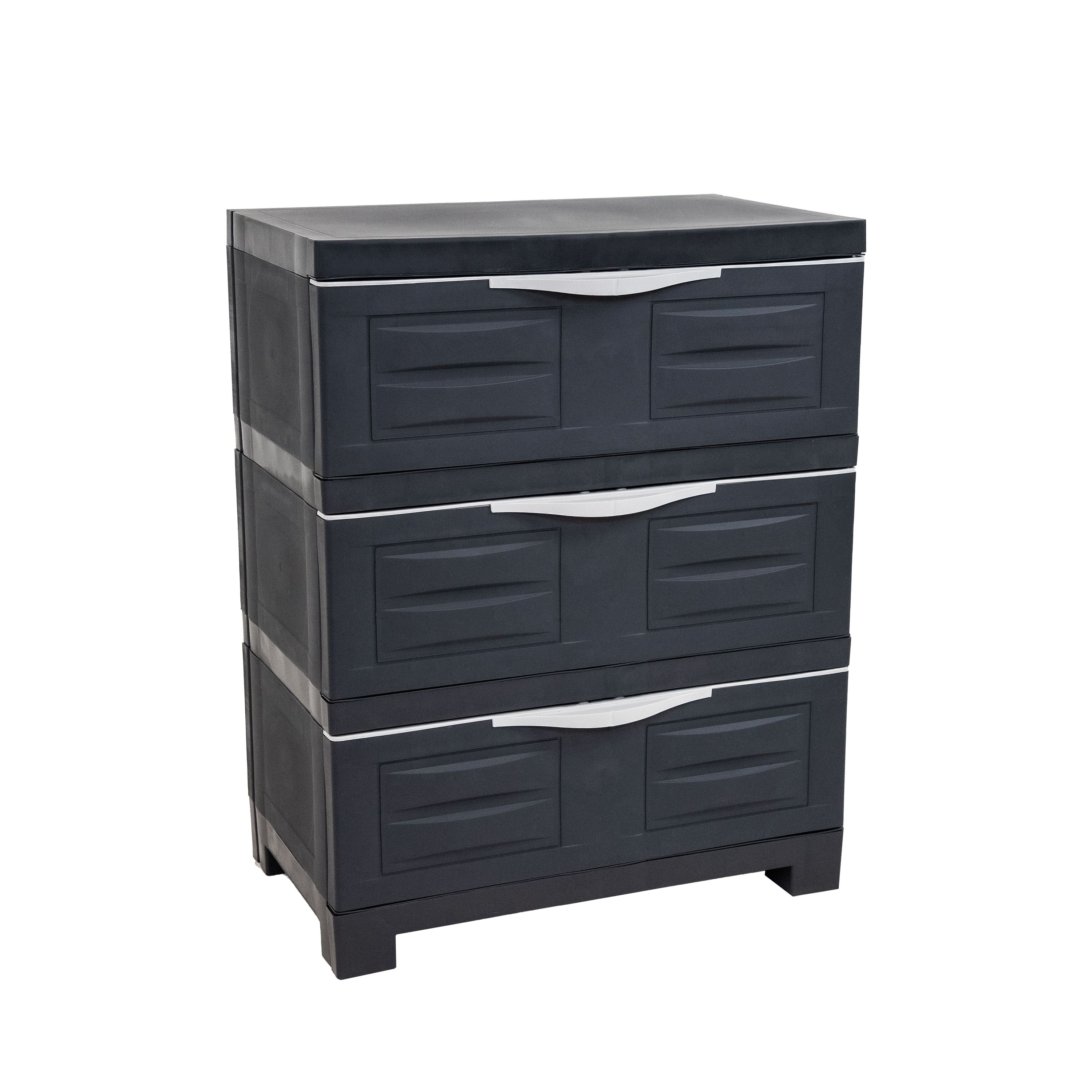 Sunnydaze - Heavy-Duty Plastic 3-Drawer Storage Cabinet - Charcoal