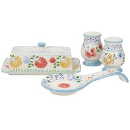 Gibson - Elite Anaya 5 Piece Hand Painted Stoneware Table Accessory Set - Multi