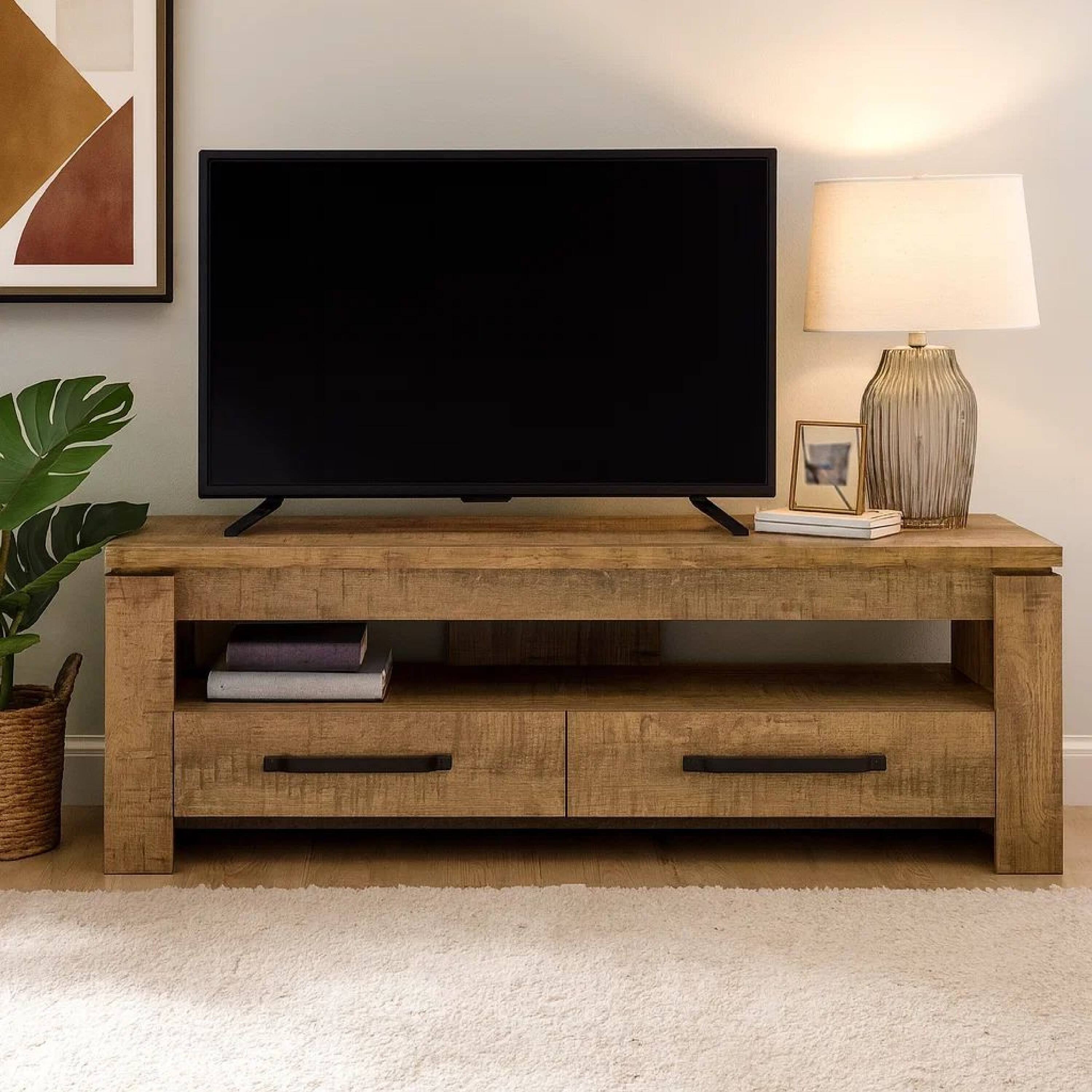 Alt View 5. Manhattan Lane - 59 Inch TV Media Entertainment Console with 2 Drawers - Brown, Black.