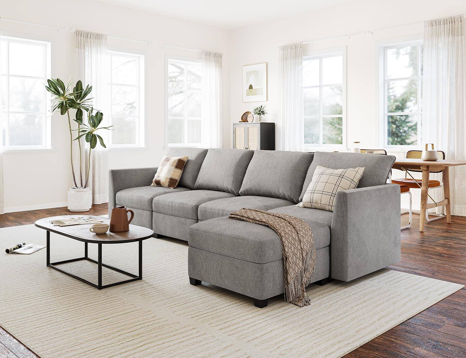 Back. Acekool - Convertible Sectional Sofa Couch, L-Shaped Couch with Reversible Storage Seat & Storage Ottaman - Grey.