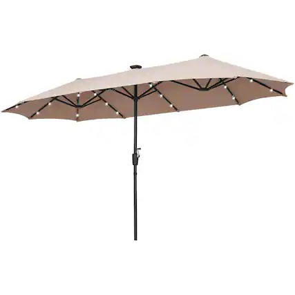Front. Ainfox - Ainfox 13FT Large Patio Umbrella with Solar LED Lights & Crank Handle Outdoor Market Umbrella -Khaki - Khaki.