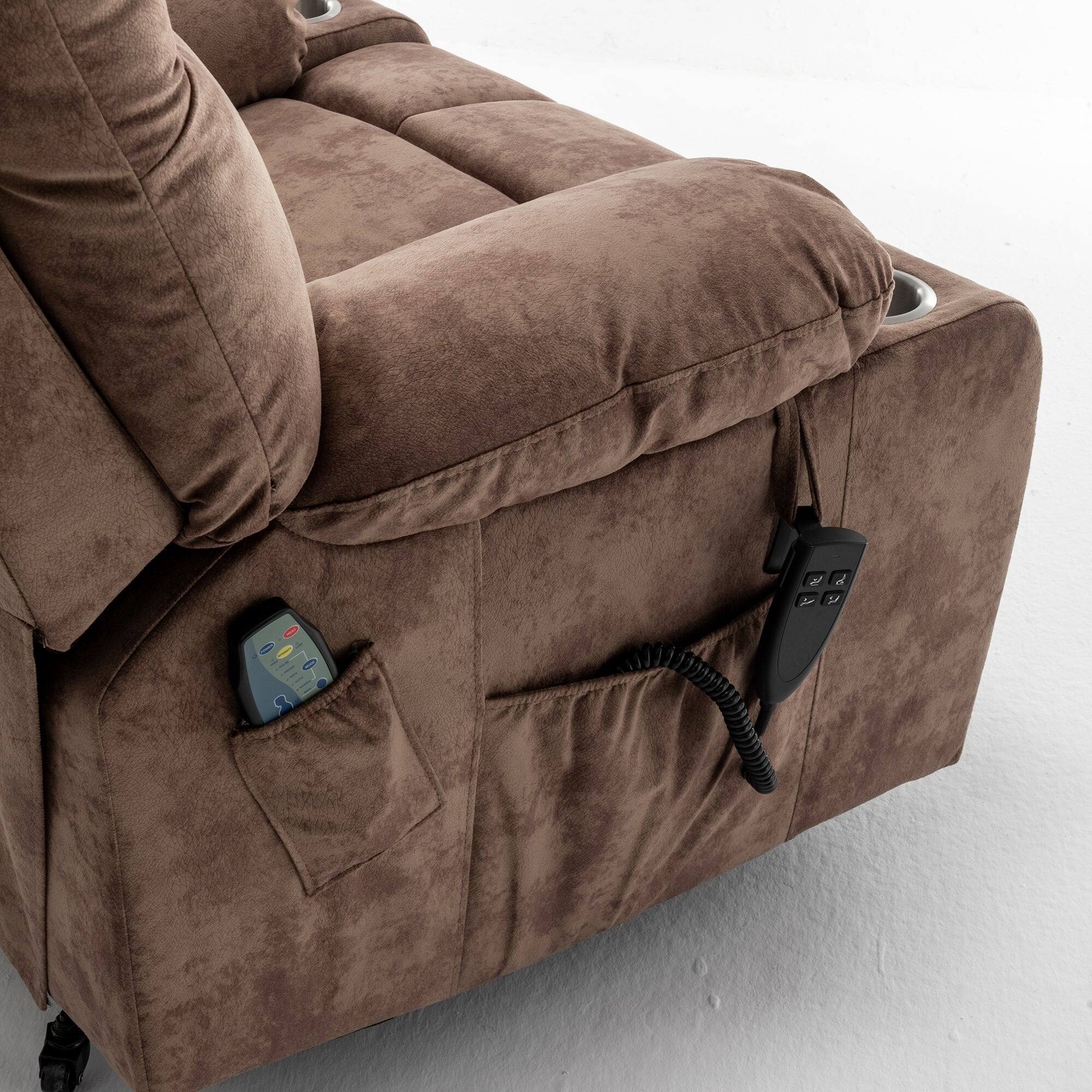 Alt View 4. Boyel Living - Lift Chair for Big and Tall Person 2 OKIN Motor Heat Massage 2 Remote 2 Cup Holder 2 Pockets - BROWN.