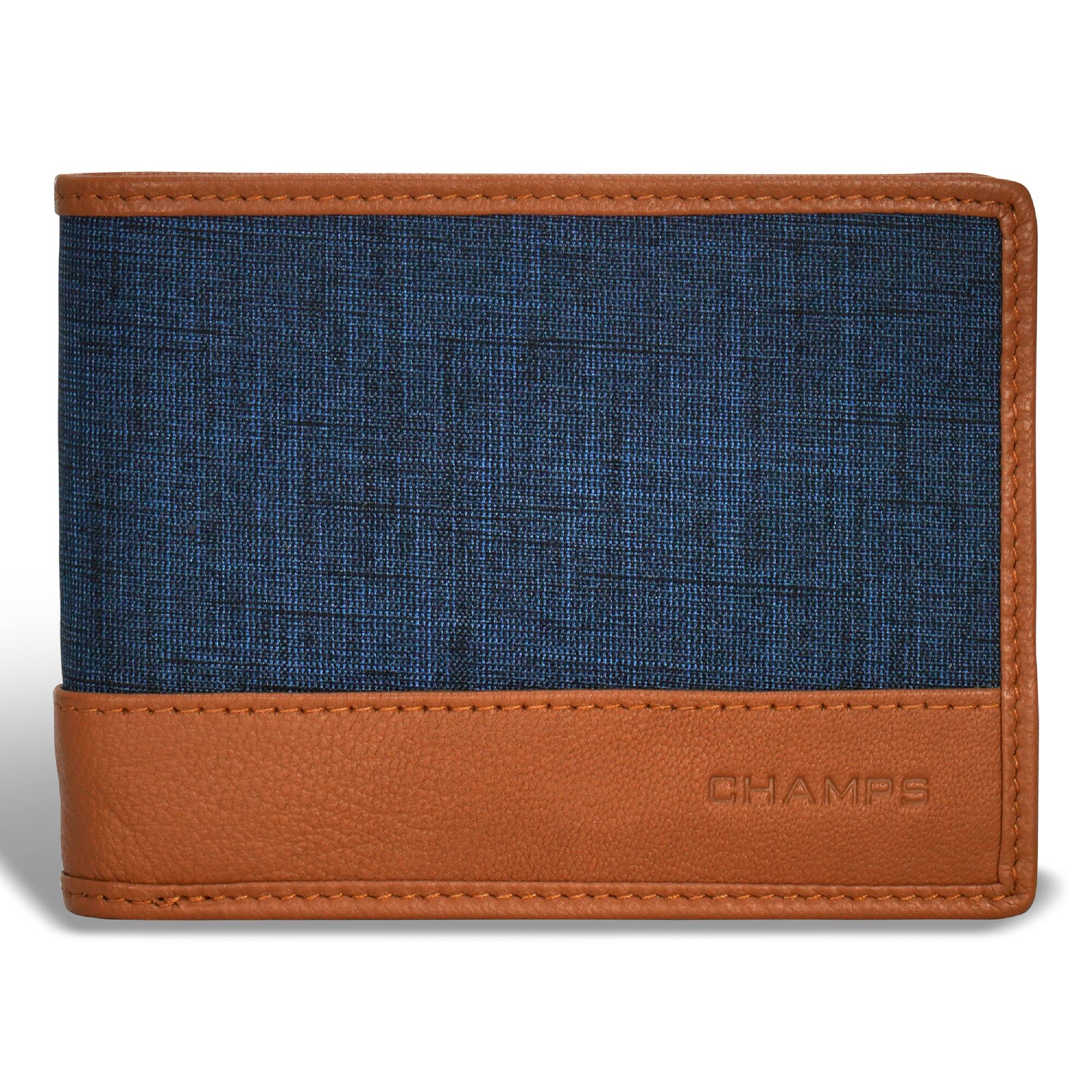 Front. Champs - Denim Collection Leather Top Wing Wallet - TanBlue.