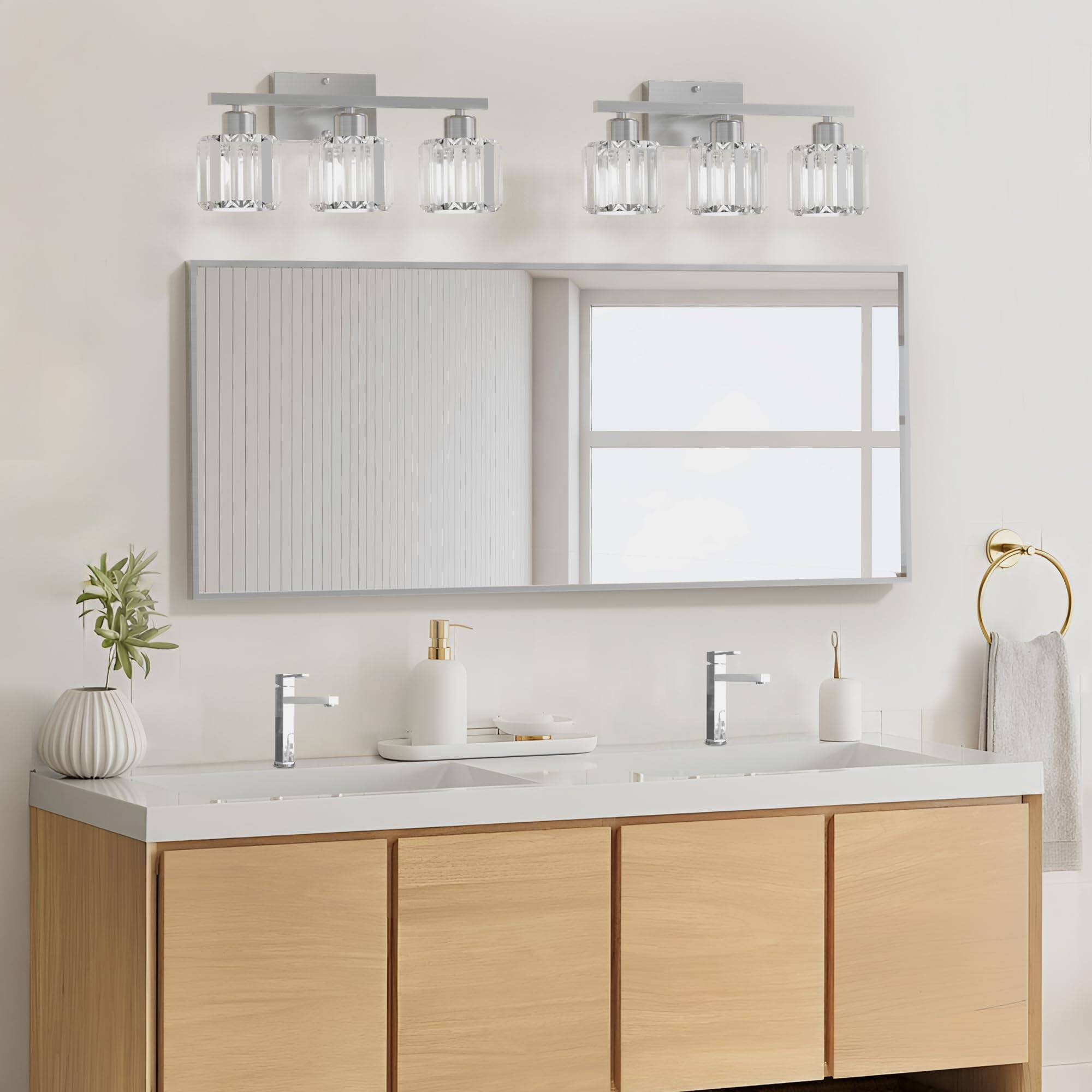 Alt View 3. Comfort Essence - Bathroom Light Fixtures Over Mirror Brushed Nickel Crystal Wall Sconce With E Base For Kitchen Living Room - Round.