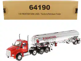 Kenworth T880 SBFA Tandem Day Cab Truck w/Pusher Axle & Tanker Trailer Red & Chrome Ltd Ed 1/50 Model by Diecast Masters