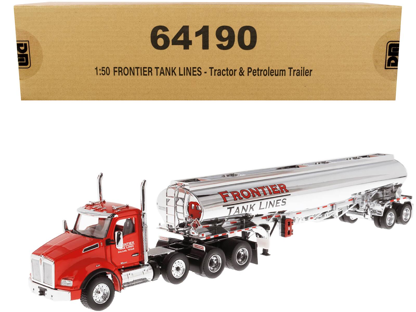 Kenworth T880 SBFA Tandem Day Cab Truck w/Pusher Axle & Tanker Trailer Red & Chrome Ltd Ed 1/50 Model by Diecast Masters