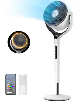 DREO - Smart Pedestal Floor Fan, 9 Speeds, RGB Light,20 dB, 120° 3D Oscillation, 37"-42" Adjustable Height - White