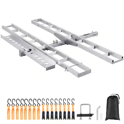 Front. VEVOR - Motorcycle Carrier, 2-Bike 600 LBS Aluminum Motorcycle Carrier Hitch Mount, Loading Ramp, Scooter Dirt Bike Trailer - Silver.