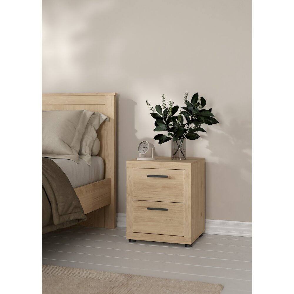 Angle. Tvilum - Mira 2 Drawer Nightstand, Jackson Hickory - Brown.