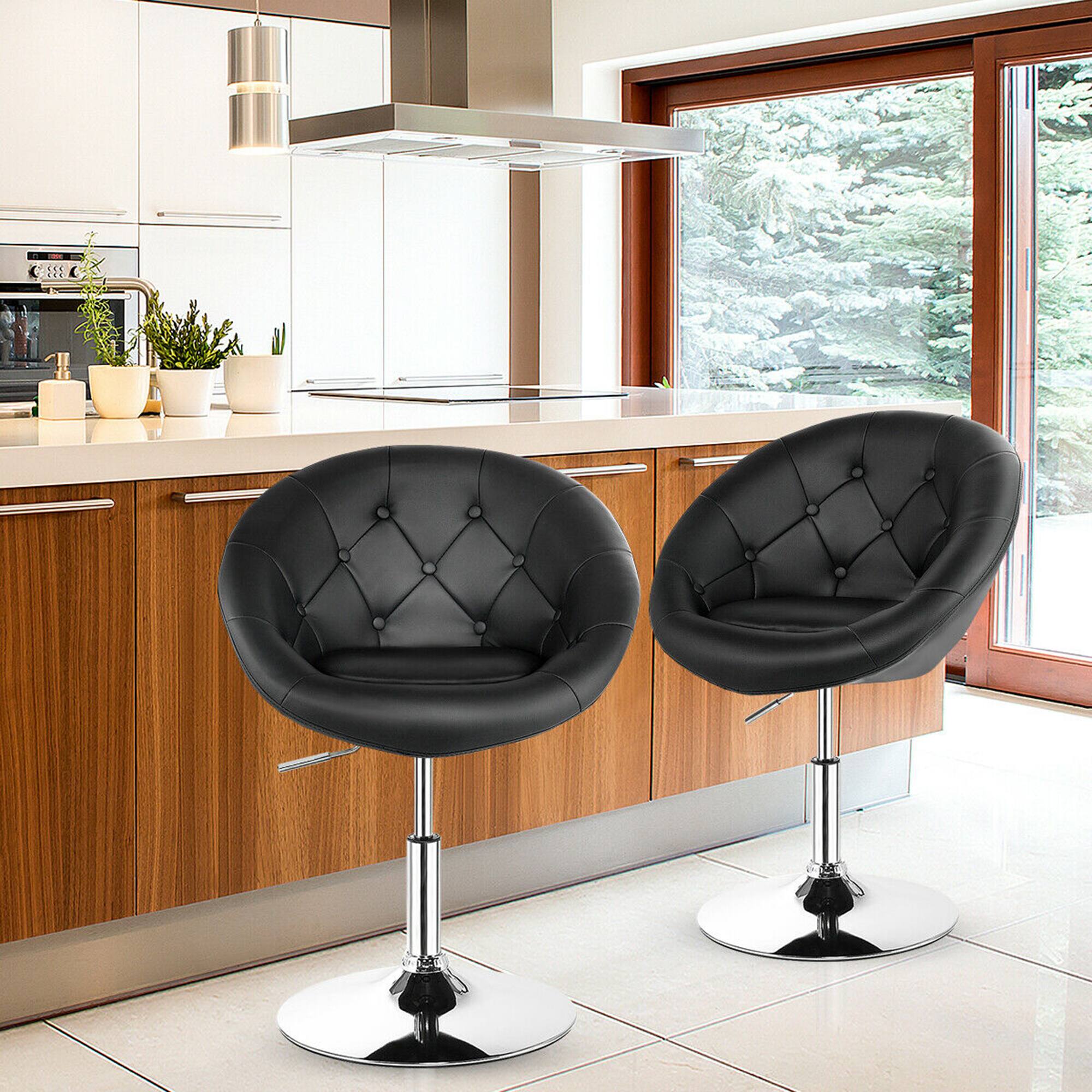 Alt View 1. Costway - Costway Set of 2 Swivel Bar Stools Height Adjustable Round Tufted Back Bar Chairs - Black.
