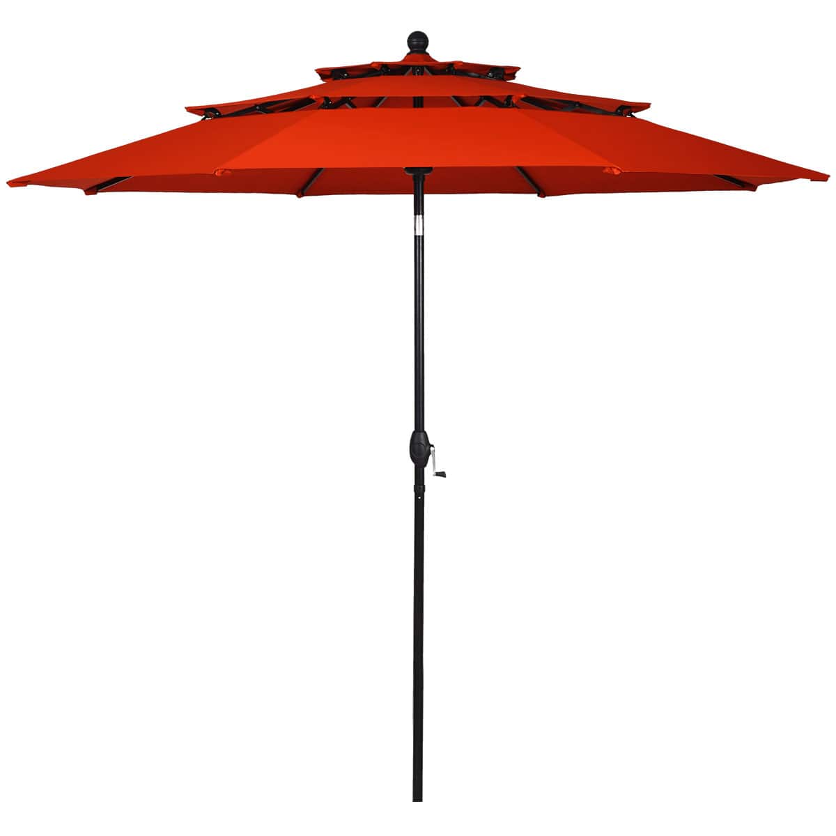 Costway - 10ft 3 Tier Patio Market Umbrella Aluminum Sunshade Shelter Double Vented - Orange