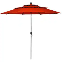 Costway - 10ft 3 Tier Patio Market Umbrella Aluminum Sunshade Shelter Double Vented - Orange
