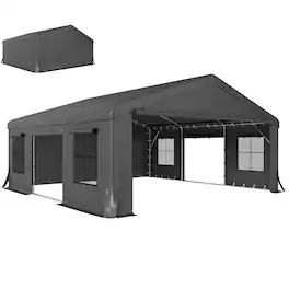 Outsunny - 20' x 20' Heavy Duty Carport, Portable Garage Car Canopy Tent with Reinforced Galvanized Frame, 3 Roll-up Doors