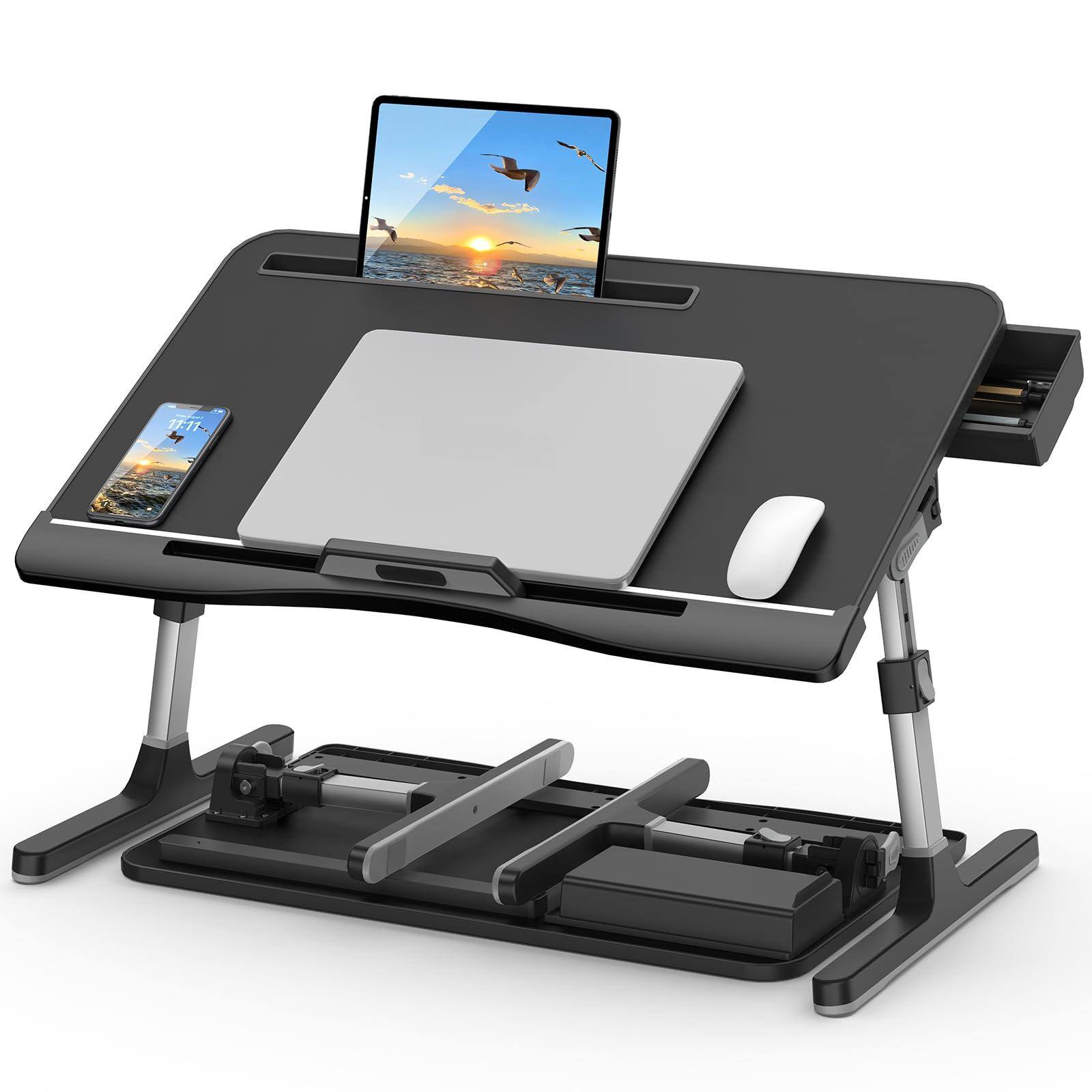 Front. Stylel Star - Laptop Bed Desk Adjustable Lap With Drawer X-large Foldable Table Tray For Couch Floor Writing Working Reading Eating.