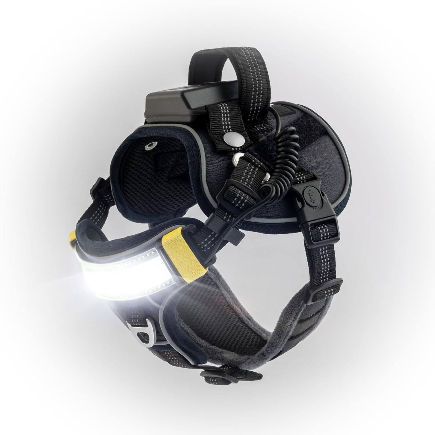 Angle. Lumi Pawtners - Lumi One LED Dog Harness Black - Black.
