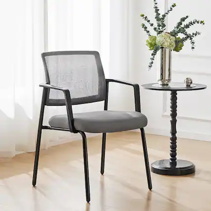 Front. Spaco - Spaco Mesh Back Stacking Arm Office Chairs, Upholstered Fabric Stacking Chairs, Sturdy Metal Stacking Chairs - Grey.