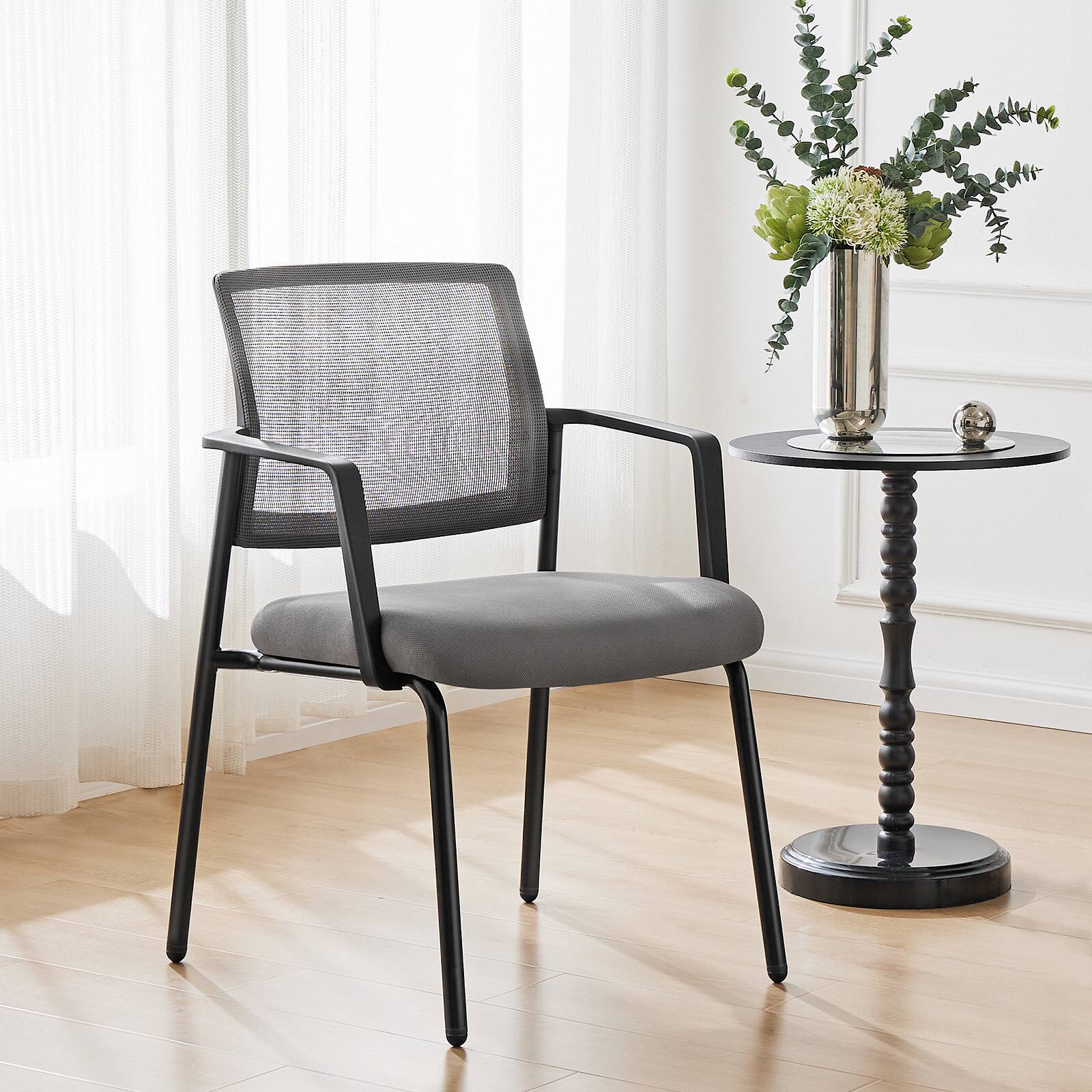 Front. Spaco - Spaco Mesh Back Stacking Arm Office Chairs, Upholstered Fabric Stacking Chairs, Sturdy Metal Stacking Chairs - Grey.