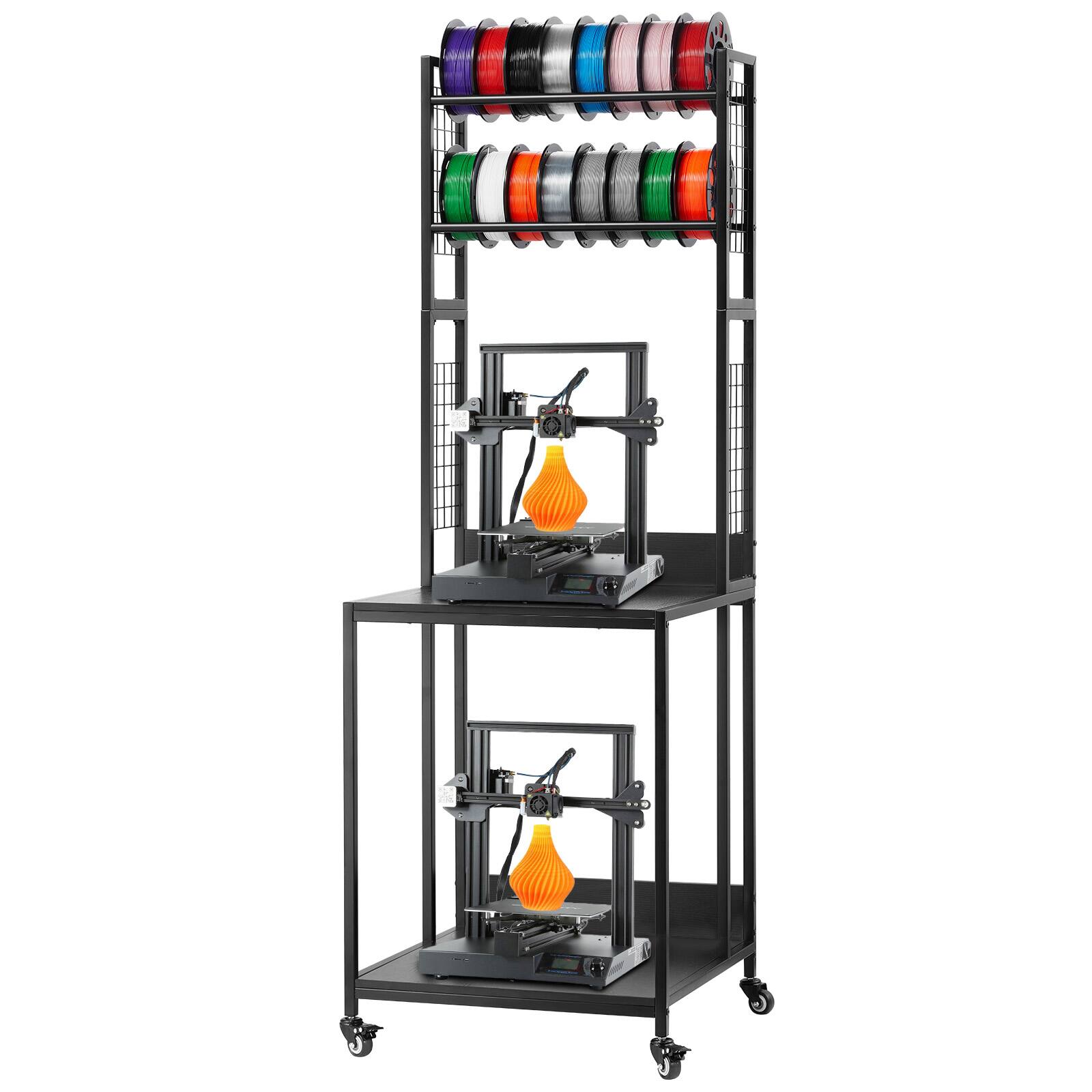 VEVOR - 3D Printer Filament Storage Rack, 4-Tier 3D Printer Stand with Filament Storage, Spools Holder Racks Cart with Wheels - Black