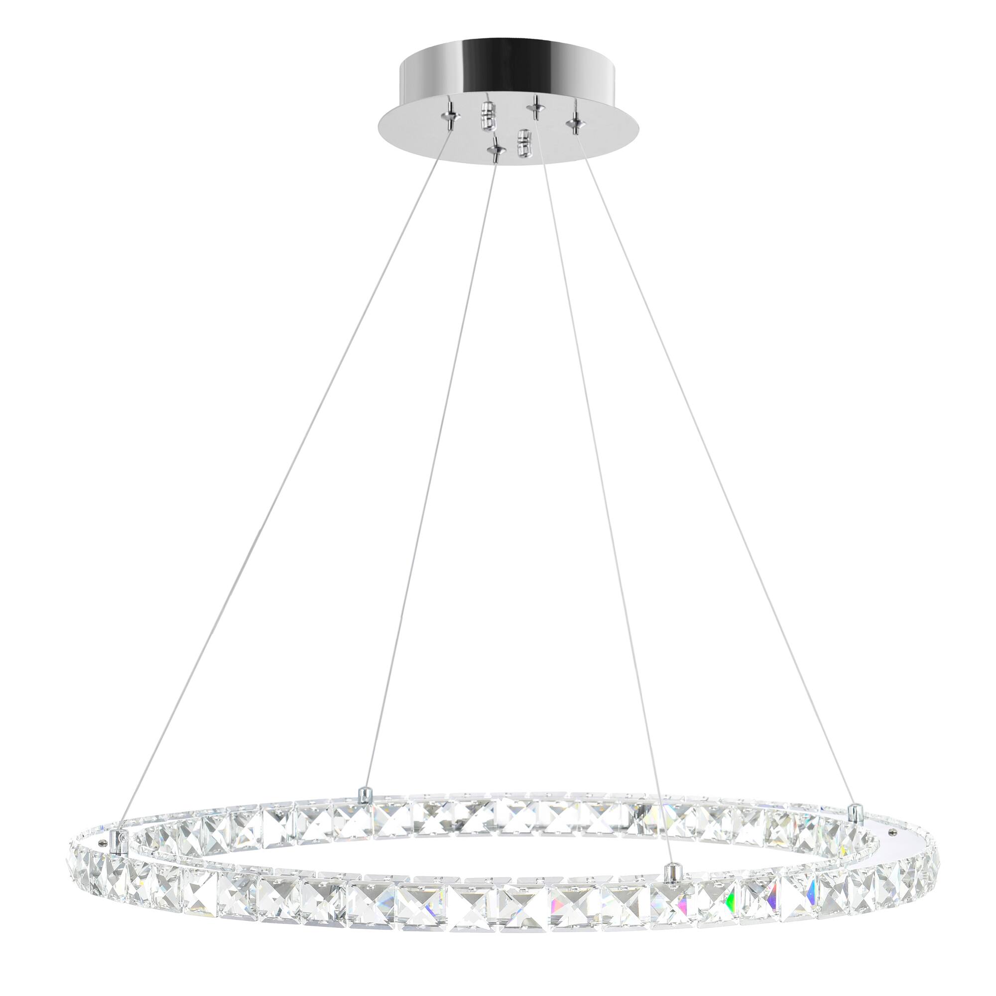 Angle. CWI Lighting - Ring LED Chandelier With Chrome Finish - Stainless Steel.